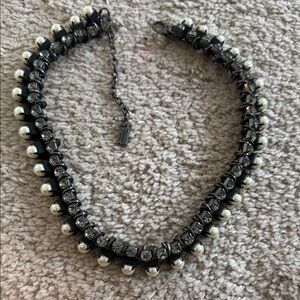 Kenneth Cole Black Cuban Chain Faux Pearl Rhinestone Necklace